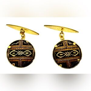 3 for $30 Vintage Gold Tone Etched Black Enamel Unique Cufflinks